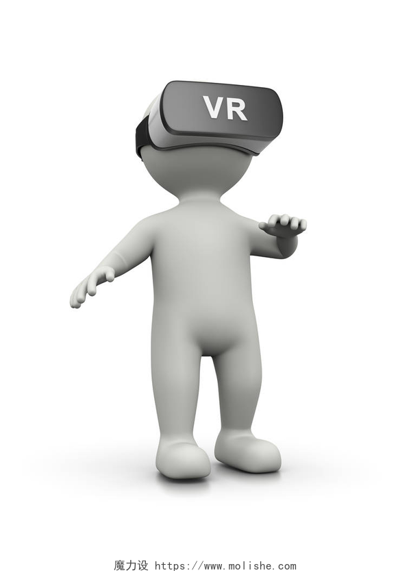 白色3D人物角色戴着VR虚拟现实耳机虚拟现实概念3D说明